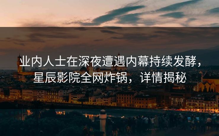 业内人士在深夜遭遇内幕持续发酵，星辰影院全网炸锅，详情揭秘