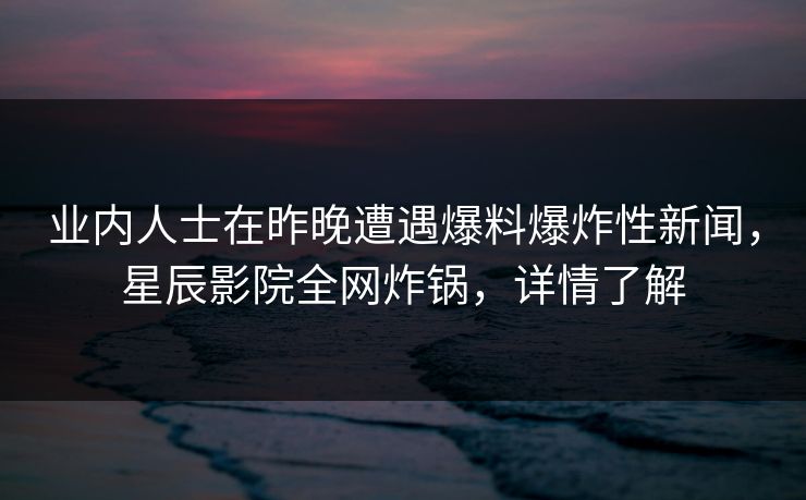 业内人士在昨晚遭遇爆料爆炸性新闻，星辰影院全网炸锅，详情了解