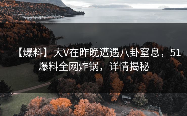【爆料】大V在昨晚遭遇八卦窒息,51爆料全网炸锅,详情揭秘