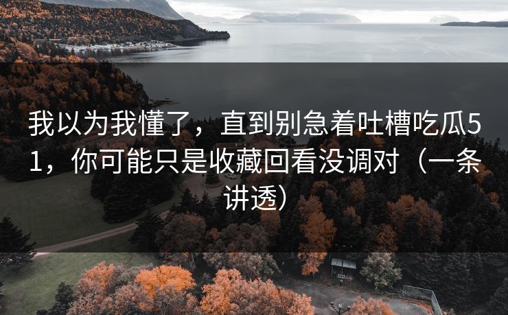 我以为我懂了,直到别急着吐槽吃瓜51,你可能只是收藏回看没调对(一条讲透)